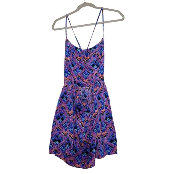 Bethany Mota Aeropostale Dress Small Purple Geometric Strappy Zipper Boho Mini - Picture 2 of 11